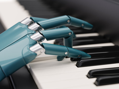 Robot Plays the Piano Artificial Intelligence Concept 3d Illustration
