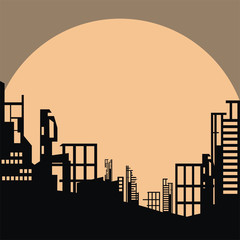 The city which has burned out, destroyed by bombings. Vector background. A template for an anti-war poster.