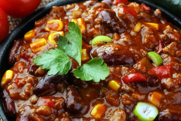 Hot chili con carne - mexican food tasty and spicy