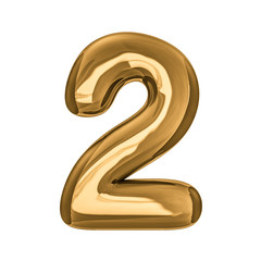 Gold digits made of inflatable balloons isolated on white background. 3D rendering