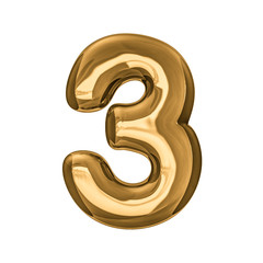 Gold digits made of inflatable balloons isolated on white background. 3D rendering