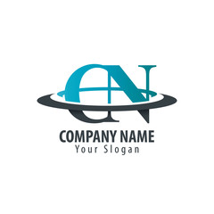 Initial Letter CN With Overlapping Swoosh Circle