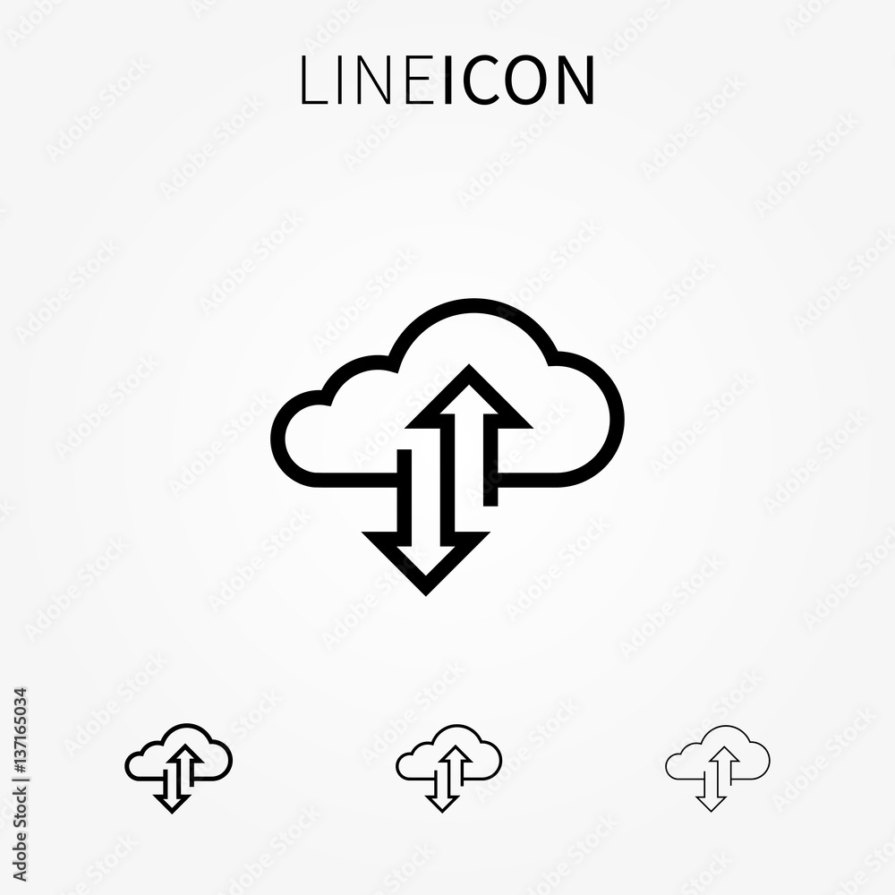 Poster cloud transfer vector icon. remote storage, upload and download process graphic design. internet dat