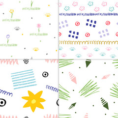 Set hand drawn scribbles seamless pattern