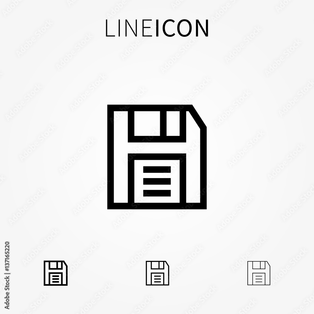 Poster save vector icon. outline diskette symbol creative concept. line art floppy disk pictogram. thin sav