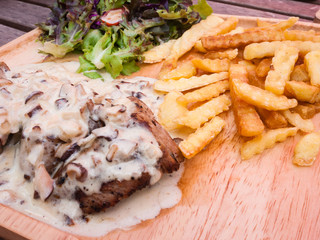 Steak pork with mushroom sauce