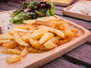 French fires with salad