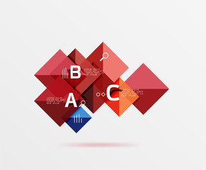 Glossy squares with text, abstract geometric design concept