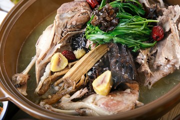 hanbang ori baeksuk. Boiled Duck with Rice and Medicinal Herbs