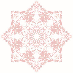 Oriental pattern with arabesques and floral elements. Traditional classic ornament. Light pink pattern