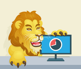 The lion - Brazilian Famous Income Tax Concept - Lion beside monitor representing the deadline for income tax declaration
