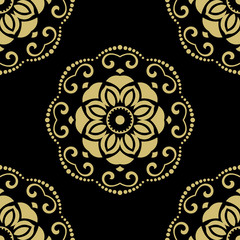 Elegant classic pattern. Seamless abstract background with repeating elements. Black and golden pattern
