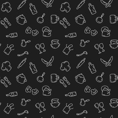 Cartoon funny doodles kitchenware. Hand drawn objects and symbols. Vector illustration for backgrounds, web design, design elements, textile prints, covers, greeting cards.