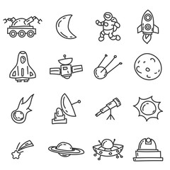 Cartoon funny doodles space elements. Hand drawn objects and symbols. Vector illustration for backgrounds, web design, design elements, textile prints, covers, greeting cards.