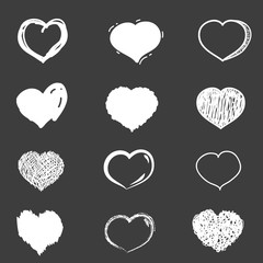 Set of cute hand drawn hearts. Doodle style sketching. Vector illustration.
