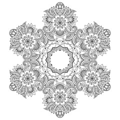 Henna tatoo mandala. Mehndi style.Decorative pattern in oriental style. Coloring book page.