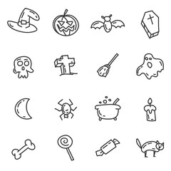 Cartoon funny halloween doodles. Hand drawn objects and symbols. Vector illustration for backgrounds, web design, design elements, textile prints, covers, greeting cards.