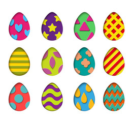 Isolated eggs vector set in paper cut style for banner, spring card or background design.Easter colorful design elements on the white background.