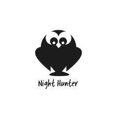 Animal based logo. Owl icon silhouette design. Simple emblem of bird night hunter isolated. Freehand drawn sign cute style. Stylized abstract symbol. Vector element of wildlife decorative background