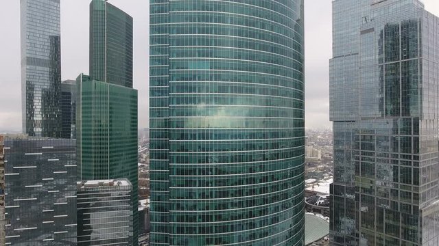 Aerial shot of skyscrapers of Moscow International Business Centre. 4K.