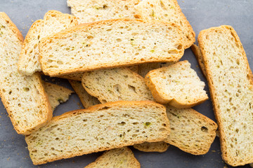 Garlic and herb bread slices. Eco food.