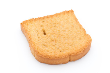 Slices of toast bread on wooden table, top view.