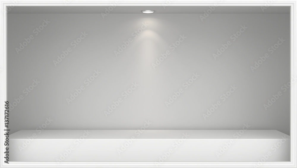 Poster empty shop window display. storefront 3d rendering