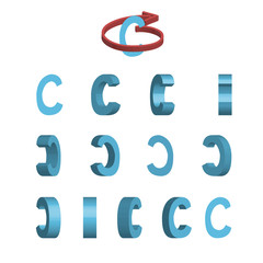 Sheet of sprites. Rotation of cartoon 3d letter C.