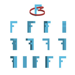 Sheet of sprites. Rotation of cartoon 3d letter F.