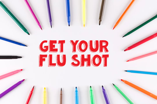 Multi Colored Pen written GET YOUR FLU SHOT
