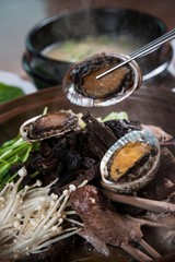  jeonbok  Baeksuk. Whole Chicken Soup with Abalones