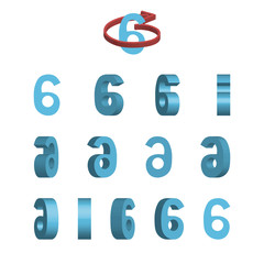 Sheet of sprites. Rotation of cartoon 3d Number 6.