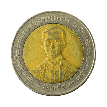 10 thai baht coin reverse isolated on white background