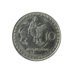 10 georgian tetri coin (1993) obverse isolated on white background