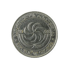 10 georgian tetri coin (1993) reverse isolated on white background