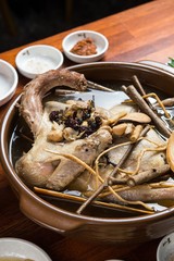 hanbang baeksuk. Boiled Chicken with Rice andMedicinal Herbs