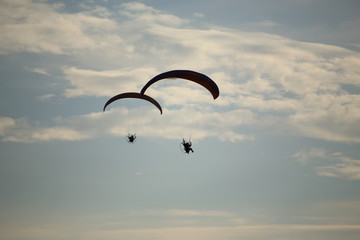 Paramotor flying in the sky