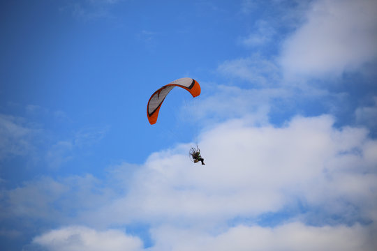 Paramotor flying in the sky
