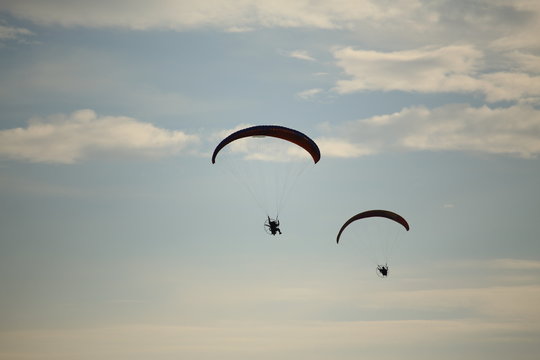 Paramotor flying in the sky