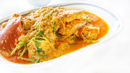 Delicious Thai stir-fried Crab with Curry Powder on plate