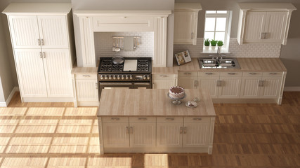 Classic kitchen, elegant interior design with wooden details