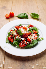 strawberry salad on wooden desk