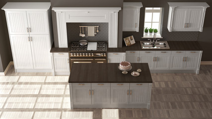 Classic kitchen, elegant interior design with wooden details