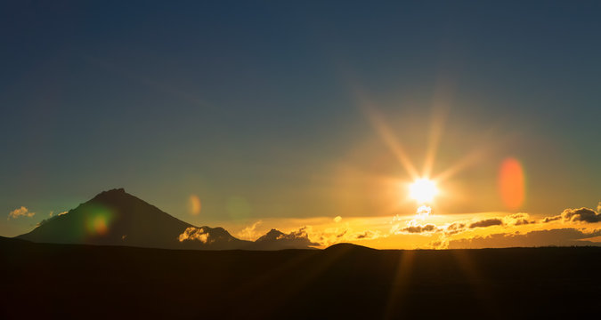Sunrise Over volcanoes of Kamchatka Peninsula