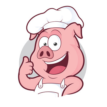 Pig chef giving thumbs up in round frame