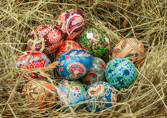 Ukrainian Easter Eggs on straw