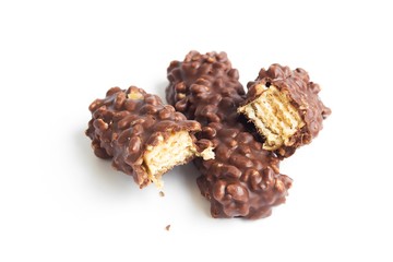 chocolate bar isolated on white / chocolate protein bar / Piece of chocolate candy isolated on white background