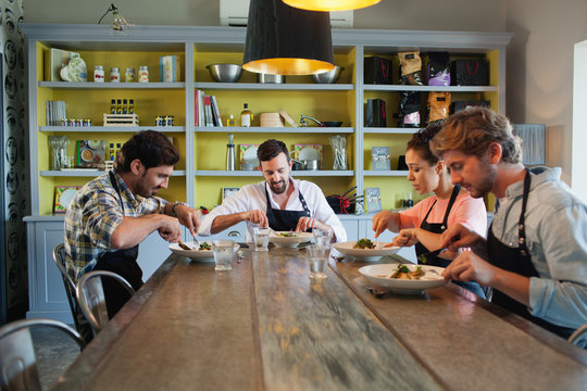 Chefs having lunch.