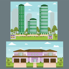Buildings image design set illustration 