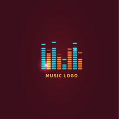 Colorful ui ux music equalizer sound waves. Audio electronic bar. Music waves logo. Dj vector illustration. Bright shiny light audio signal.